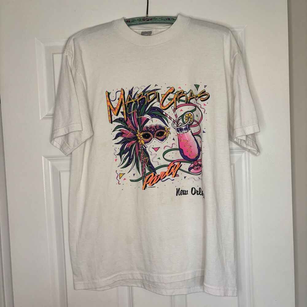 New Orleans Mardi Gras Vintage 90's T-Shirt Neon Predot jerzees Heavyweight M